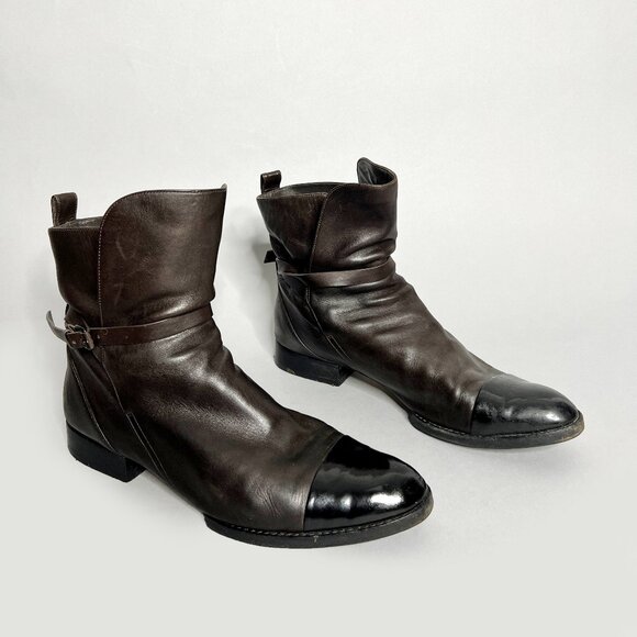 Alexander Wang Moto Boots Size 41 Women's Dark Brown And Black Leather Booties - Picture 1 of 11